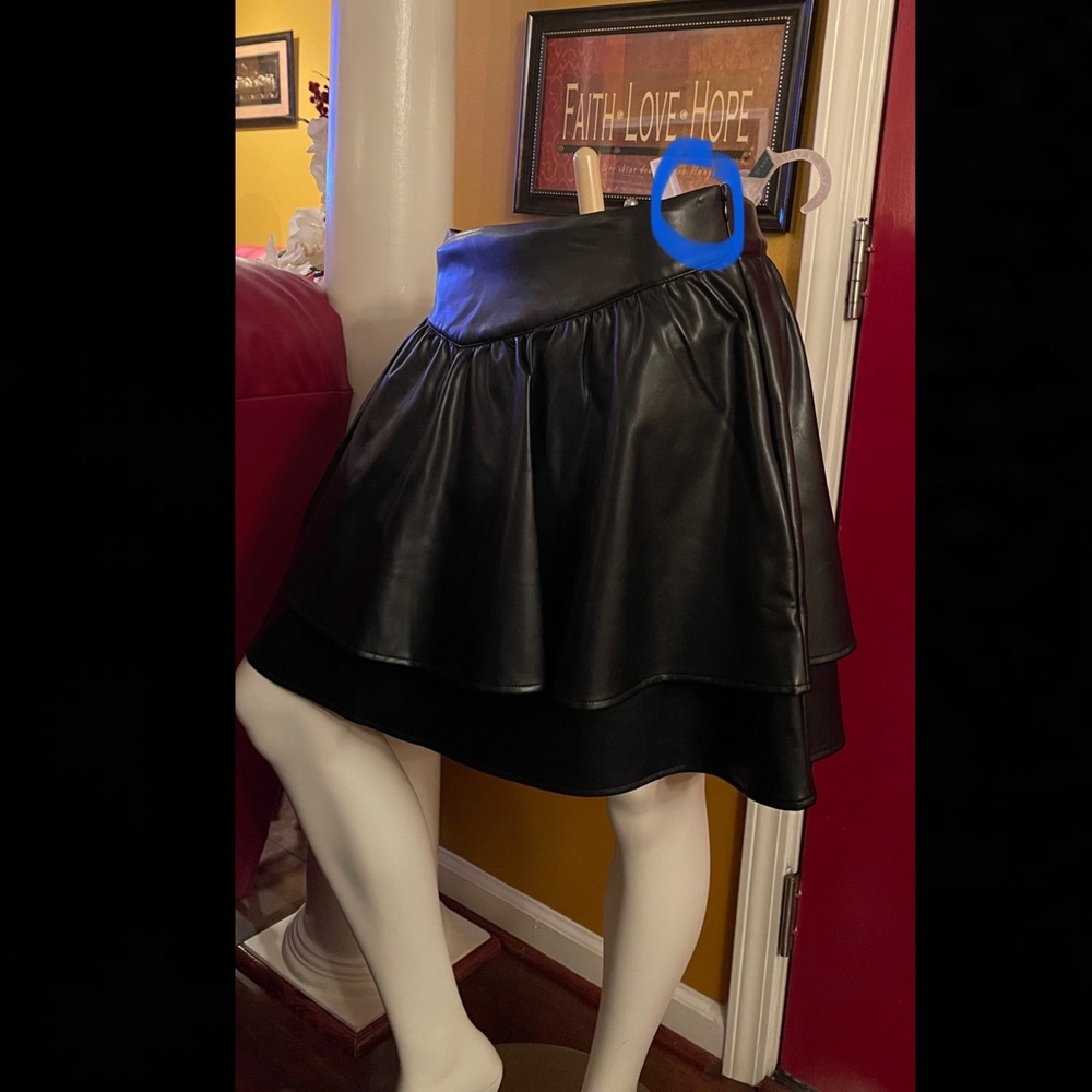 Express High Waisted Faux Leather Ruffle Mini Skirt - Picture 10 of 11